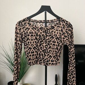 La Hearts Animal Print Long Sleeve Crop Top